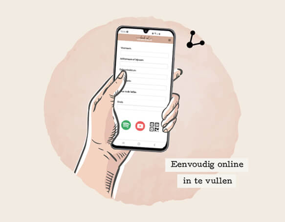 een hand houdt een mobiele telefoon vast om een vragenlijst online in te vullen